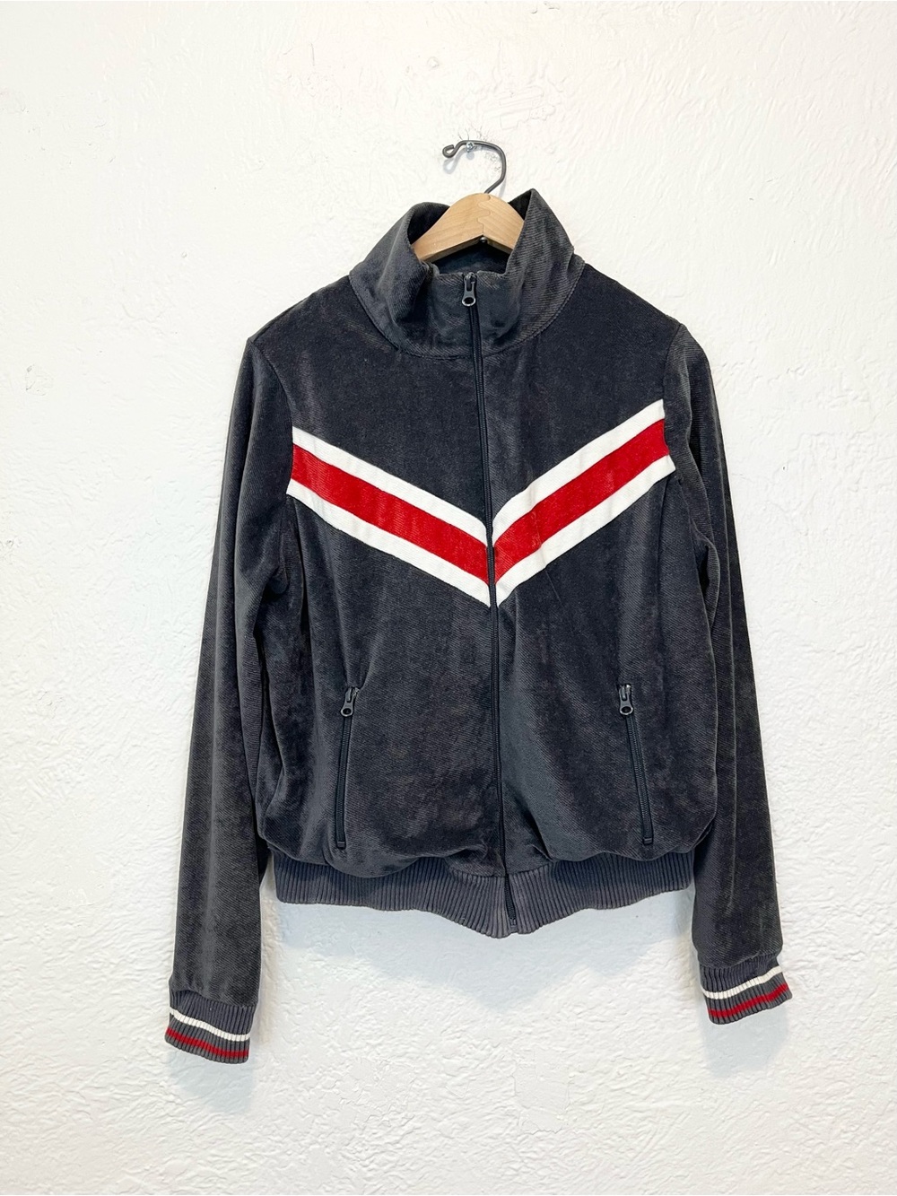 Faherty Track Jacket Velvet Velour Gray Large L